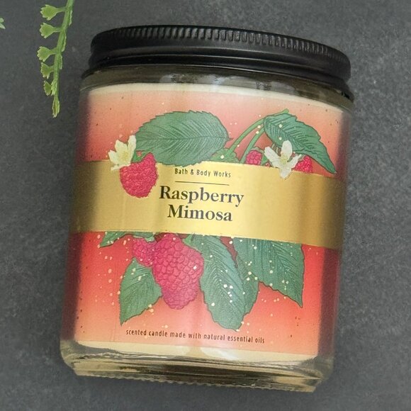 BBW Raspberry Mimosa Bath & Body Works Mason Jar Single Wick Candle - Picture 5 of 10
